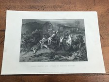 1860 engraving "  night sortie and attack on baggage waggons " indian mutiny