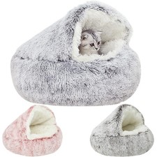 Dog Cat Bed Hooded Kitten Pet Cosy Cave Soft Calming Igloo Cozy Plush Faux Fur