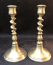 Antique Solid Brass Heavy Barley Twist Candlestick Set of 2