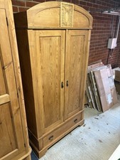 Antique German Stripped Pine Wardrobe With Drawer
