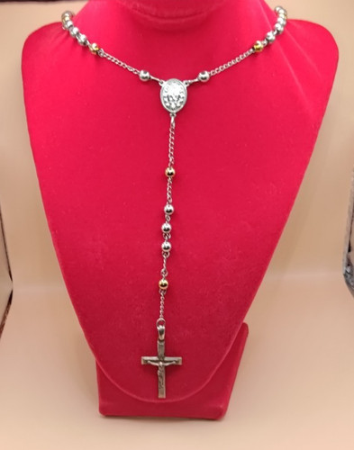 Rosary bead necklace gold and - rosary,