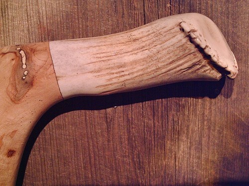 Walking stick cane - cane, antler