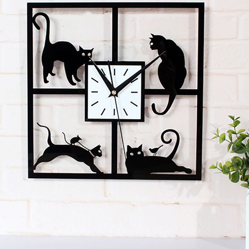 Square cat wall clock - square, retro