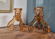Vintage Bagley  Art Deco "State" Amber Glass Vanity Candlesticks