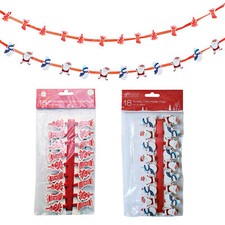 Christmas Card Holder 18 Novelty Pegs and Red Ribbon - Choose Design
