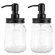 Set of 2 Glass Jar Lotion Soap Dispensers Black Top Hand Pump Bathroom Sink Set