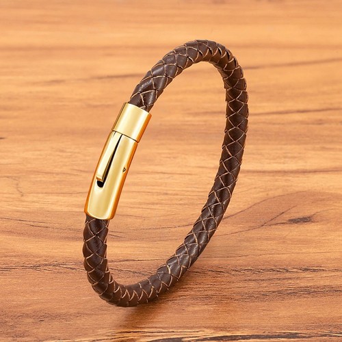 Mens leather bracelet braided - leather,