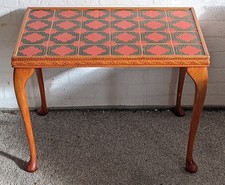 Antique Carved Queen Anne Legs and Red Geometric Tile Top Coffee Table - CS B78