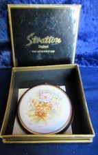 Vintage Boxed Unused Stratton Powder Compact Floral Enamelled Design