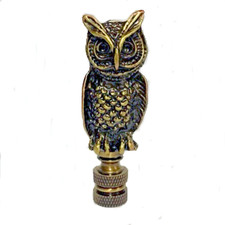 OWL LAMP SHADE FINIAL ~ ANTIQUE BRASS  (FINIAL THREAD) #60