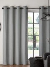 Next Cotton Blackout Thermal Eyelet Curtains SILVER GREY,  W168 CM Drop 183 CM