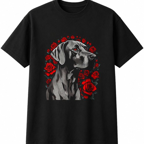 Weimaraner with roses dog - weimaraner,