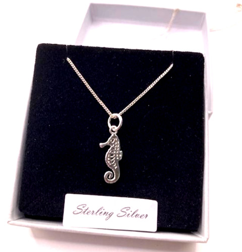 Silver seahorse pendant - silver,