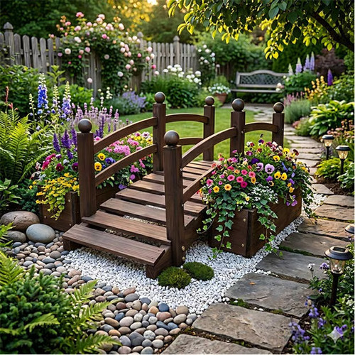 Wooden planter bridge - bridge, garden