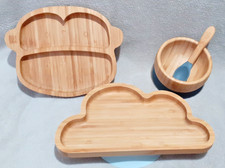 Bamboo Zoo Kids Plate & Bowl Set Monkey Cloud Spoon Eco-Friendly VGC