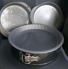 4x ROUND Baking Pans Cake Tarts Cheese Cake Oven Tray Kitchen UK  FREE P+P