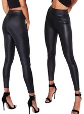 Black Wet Look Leggings High Waist Faux Leather Ladies Stretch Pant PVC Trousers
