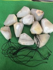 Vintage Large Faceted Banded Agate Bead Strand – 10 Polished Stones, 4 cm Each