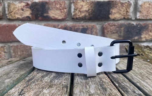 White real leather belt - white,