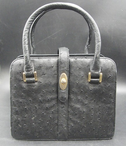 Black ostrich embossed leather - black,