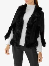 Coast Amber Ultra Soft Suedette Faux Fur Trim Cape Jacket Black