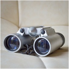 8x21 Binoculars Unnamed with Case & Small Compass In Silver. Excellent Condition