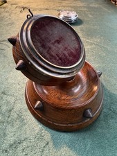 EDWARDIAN ANTIQUE WOODEN POCKET WATCH STAND HOLDER WITH PURPLE VELVET 