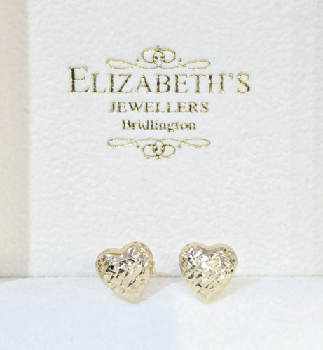 Heart earrings 9ct gold puffed - heart,