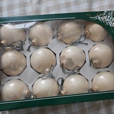 Vintage Rauch  Cream Pearly Glass Christmas Tree Baubles x 12 Made in USA  Box
