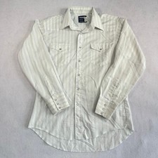 Wrangler Cowboy Cut Long Sleeve Shirt Men's 16 X 34 White Striped Pearl Snap VTG