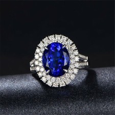 18k Solid White Gold Genuine VS2/F Diamond & AAAA Tanzanite Ring Top Quality