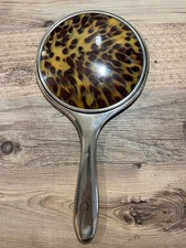 Antique English EPNS Silver & Bakelite Faux Tortoise Shell Hand Vanity Mirror