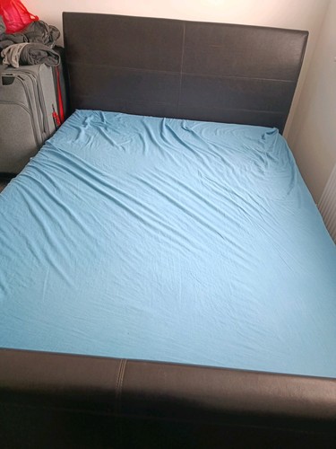 Brown leather double bed with - leather,