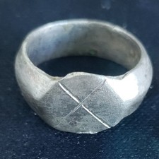 15th-16th Century Medieval Ladies Silver Ring, X intaglio, Size 4, 3.33g. Nice!