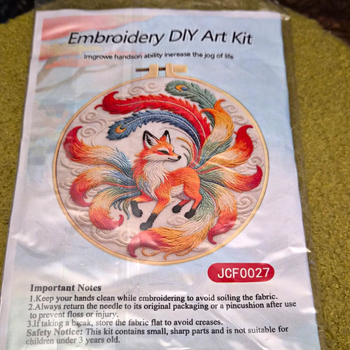 Embroidery kit japanese fox - kit,