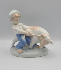 H.C.F London Genuine Porcelain Boy with bull / cow Figurine, 13cm tall, 12 wide.