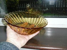 Bagley Amber Swirl Glass Carnival Pattern 3141 Serving Bowl RD No' 849178 - 1947