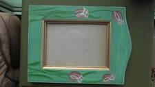 photo frame green with hand painted tulips    used but excel cond stands upright