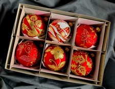 Hand Made Mouth Blown set of 6 . 8cm Christmas Glass Baubles Ornaments multisale