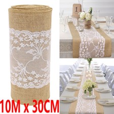 TtS 10Mx30CM Hessian Lace Table Runners Burlap Hessian Fabric Roll Jute Wedding
