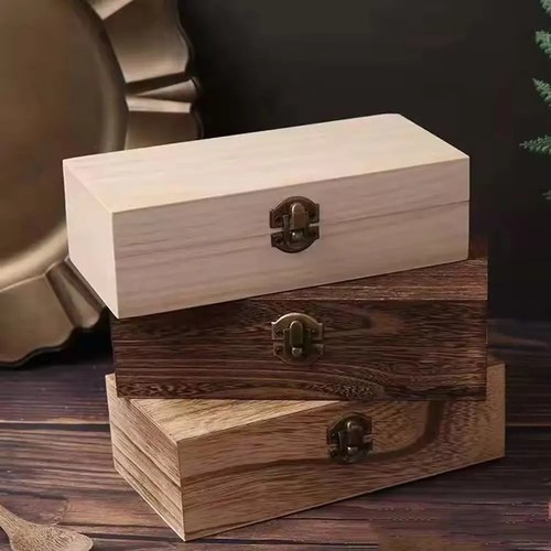 Rectangular wooden storage box - wooden,