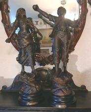 Antique French Sculptures Cast Spelter Wood Base  26" SEMEUSE & FANEUR