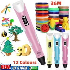 3D Printing Pen Set Doodle PLA Filament Printer Drawing 12 Colours Kids gift UK