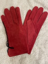 Beautiful Ladies Red Leather Gloves With Lacing To Side. Small