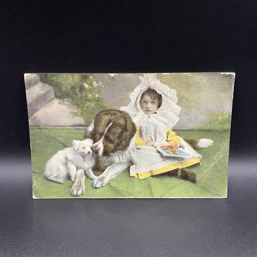 Girl with dogs postcard - girl,