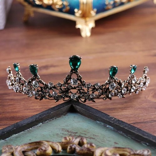Vintage green tiara - green, gold