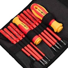 10Pcs VDE Insulated Electrician Interchangeable Head Screwdriver Set & Pouch UK