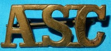 WW1 ERA ASC ARMY SERVICE CORPS BRITISH MILITARY BRASS SHOULDER TITLE BADGE