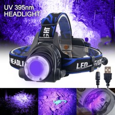 395nm UV Light LED Headlamp Zoomable Ultraviolet Blacklight Head Torch Inspect