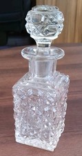 Vintage Antique Cut Glass Perfume Cologne Bottle and Stopper / Decanter - 12 cm